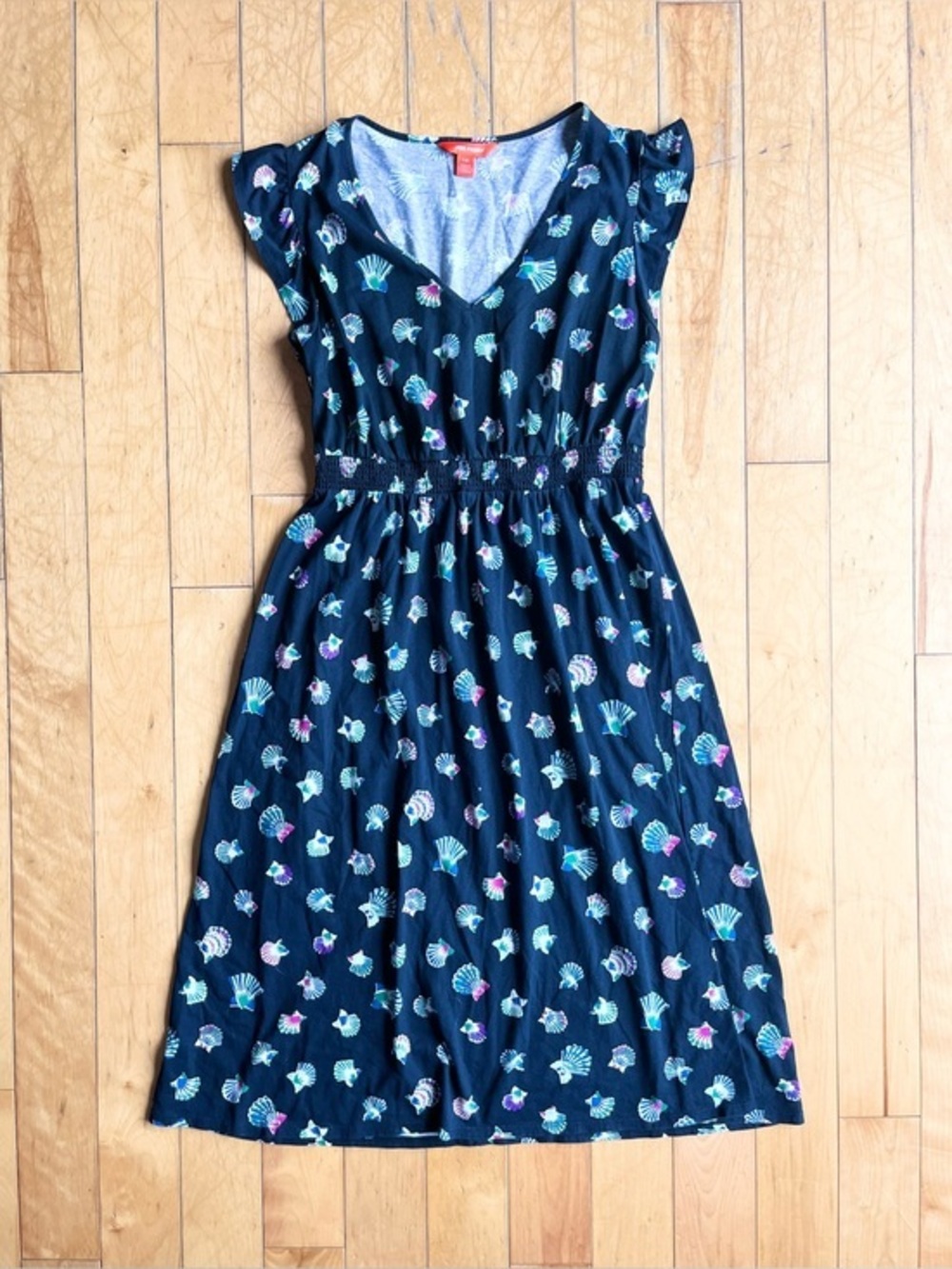 Joe Fresh Seashell Coastal Cottagecore Smocked Waist Midi Dress Size Large